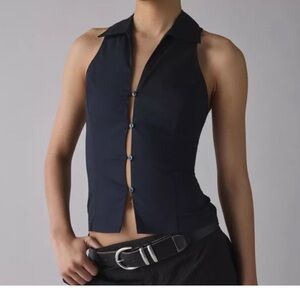 Urban Outfitters Black Sleeveless Button-Down Shirt